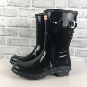 Hunter Original Short Gloss Black Rainboot Buckle Women's Sz. 7